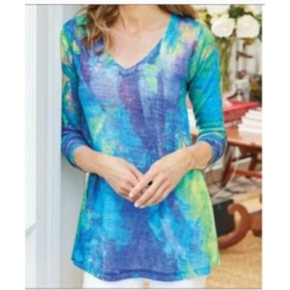 Soft Surroundings Womens V-Neck Long Sleeve Top Abstract Print sweater size XL - Picture 5 of 5